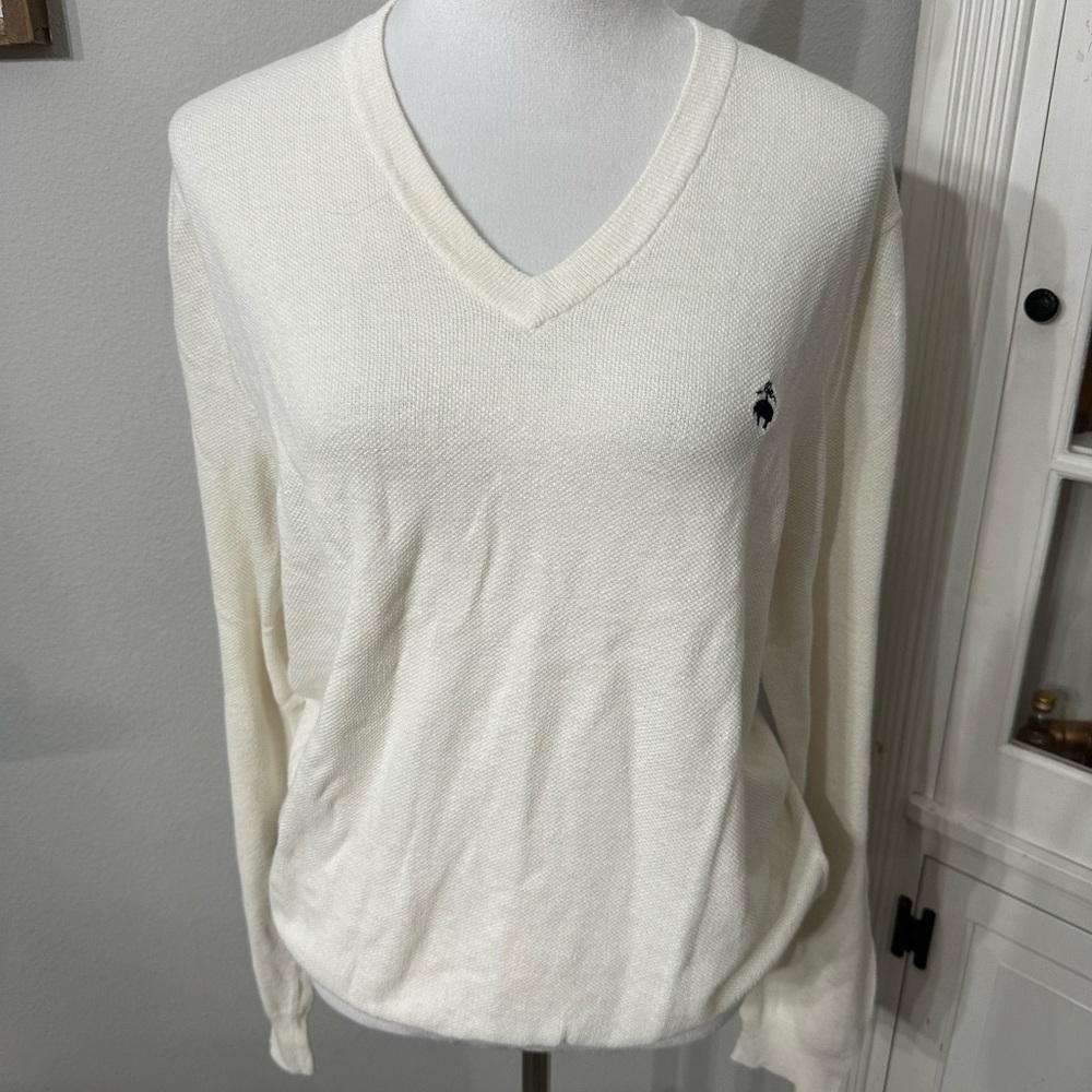 Brooks Brothers White V-Neck Sweater